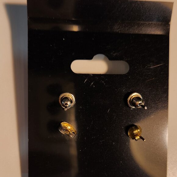 Two Pairs of Rounded Stud Earrings - Small Tiger-eye & Large Milky White - Picture 2 of 3